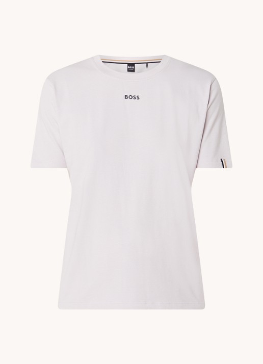 BOSS Pyjamashirt van stretchkatoen met logoprint - voorkant 2 light/pastel purple-530 / paars