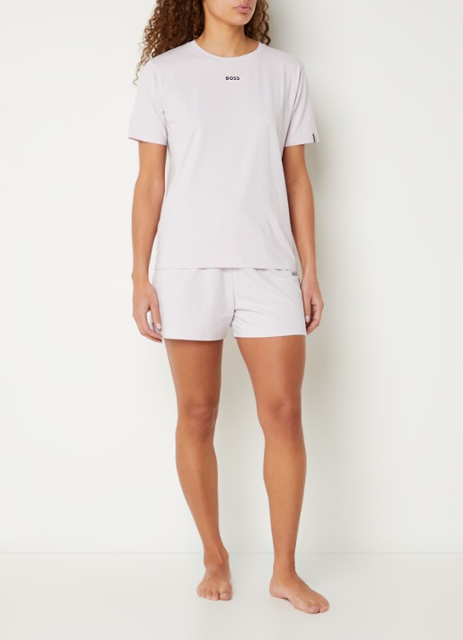 BOSS Pyjamashirt van stretchkatoen met logoprint - voorkant 3 light/pastel purple-530 / paars