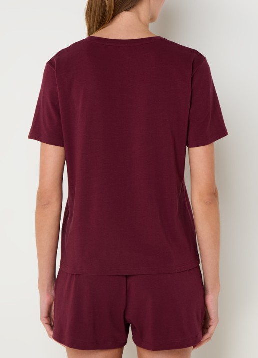 BOSS Pyjamashirt van stretchkatoen met logoprint - achterkant 2 dark red-601 / rood