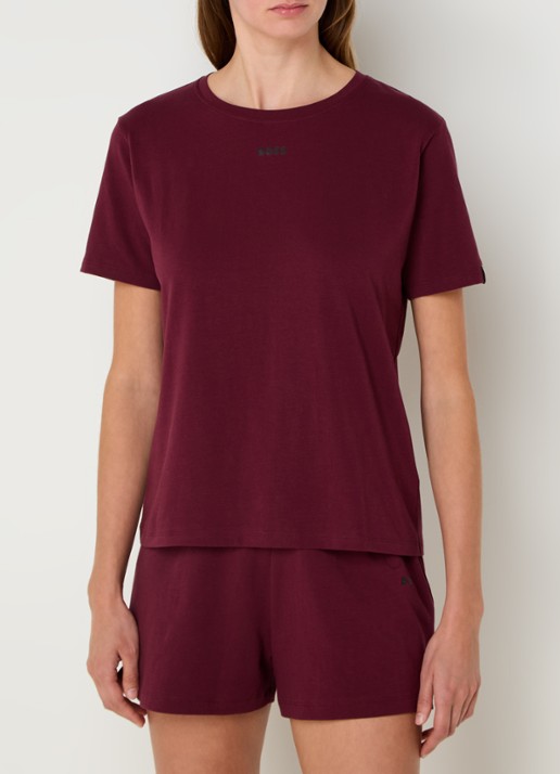 BOSS Pyjamashirt van stretchkatoen met logoprint - detail dark red-601 / rood