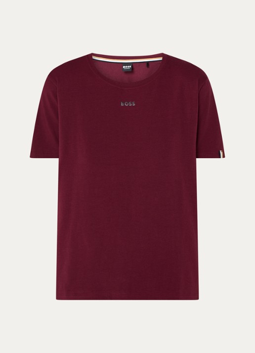BOSS Pyjamashirt van stretchkatoen met logoprint - voorkant 3 dark red-601 / rood