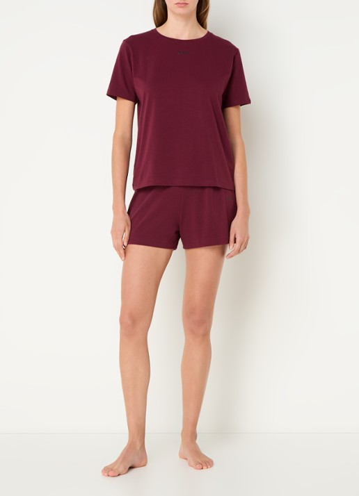 BOSS Pyjamashirt van stretchkatoen met logoprint - voorkant 4 dark red-601 / rood