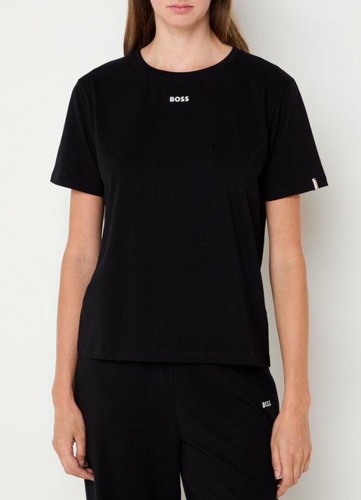 BOSS Pyjamashirt van stretchkatoen met logoprint - detail 3 black-001 / zwart