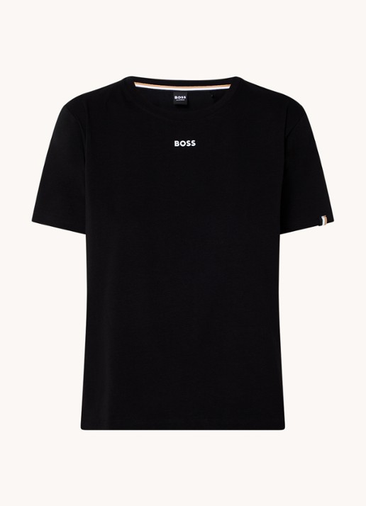 BOSS Pyjamashirt van stretchkatoen met logoprint - voorkant black-001 / zwart