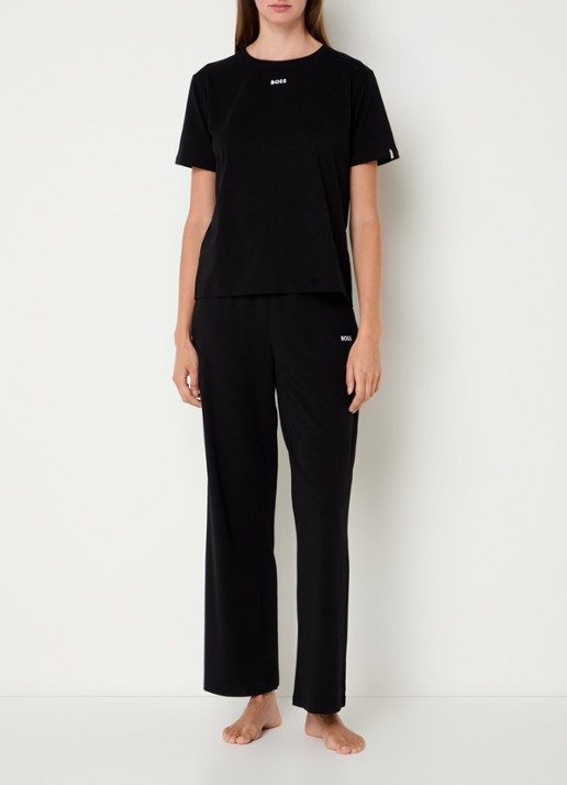 BOSS Pyjamashirt van stretchkatoen met logoprint - voorkant 2 black-001 / zwart