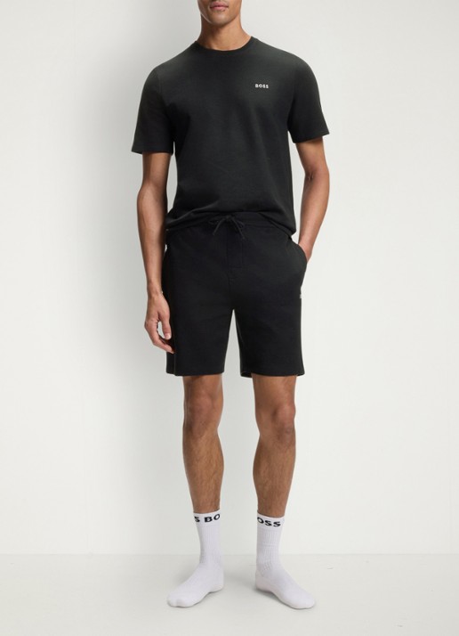 BOSS Pyjamashort van een katoenmix met logostiksel - voorkant 4 black-001 / zwart