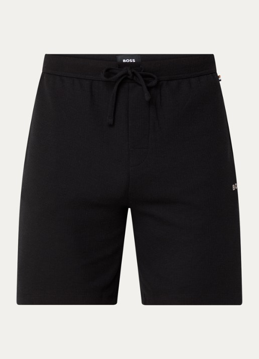 BOSS Pyjamashort van een katoenmix met logostiksel - voorkant 5 black-001 / zwart