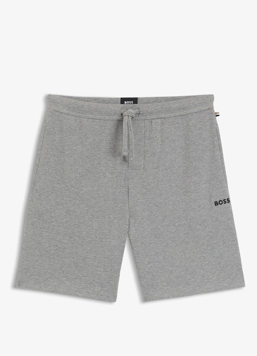 BOSS Pyjamashort van een katoenmix met logostiksel - voorkant 4 medium grey-033 / grijs