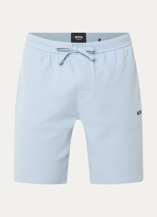 BOSS Pyjamashort van een katoenmix met logostiksel - voorkant open blue-483 / lichtblauw