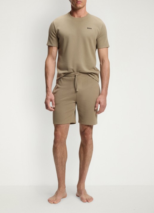 BOSS Pyjamashort van een katoenmix met logostiksel - voorkant 5 open brown-245 / bruin