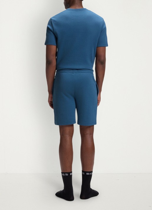 BOSS Pyjamashort van een katoenmix met logostiksel - achterkant open blue-462 / blauw