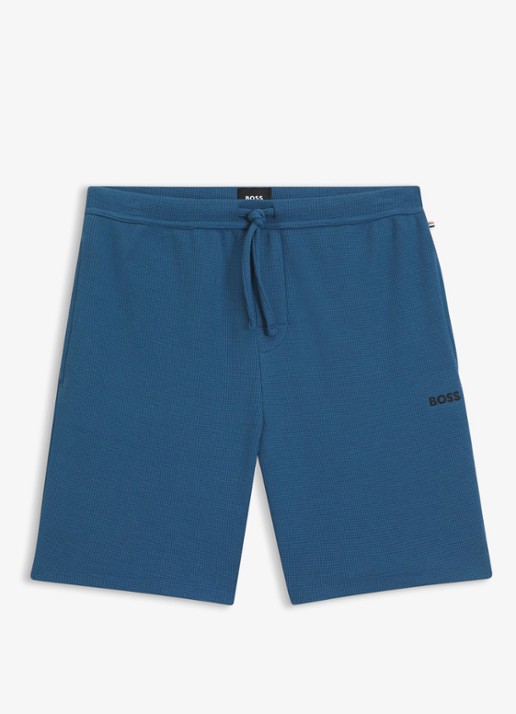 BOSS Pyjamashort van een katoenmix met logostiksel - voorkant 2 open blue-462 / blauw