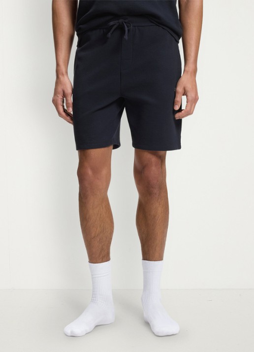BOSS Pyjamashort van een katoenmix met logostiksel - detail dark blue-403 / blauw