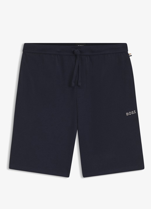 BOSS Pyjamashort van een katoenmix met logostiksel - voorkant 3 dark blue-403 / blauw