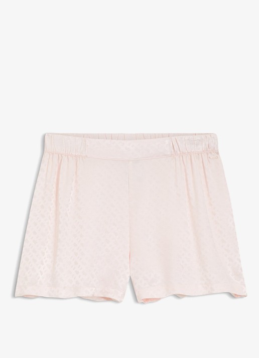 BOSS Pyjamashorts van satijn met monogramjacquard - voorkant lichtroze