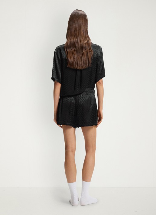 BOSS Pyjamashorts van satijn met monogramjacquard - achterkant 5 zwart