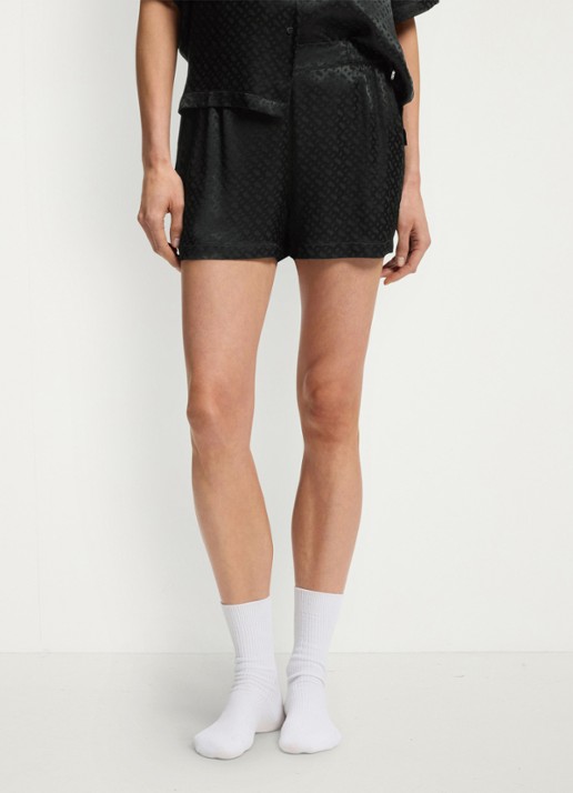 BOSS Pyjamashorts van satijn met monogramjacquard - detail 3 zwart