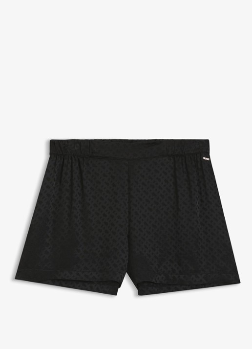 BOSS Pyjamashorts van satijn met monogramjacquard - voorkant zwart