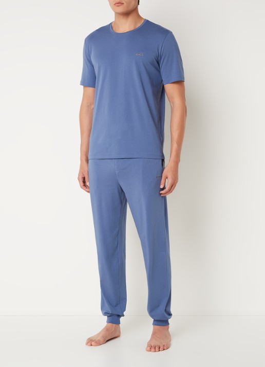 BOSS Pyjamatop met logo - voorkant 2 blauw