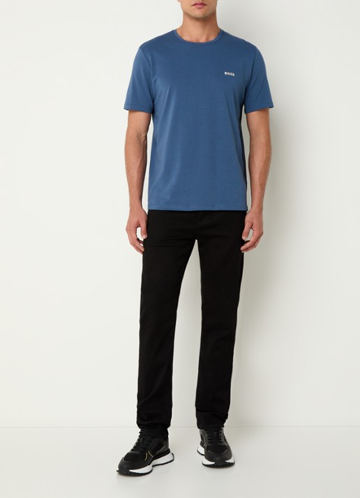 BOSS Pyjamatop met logo - voorkant 2 staalblauw