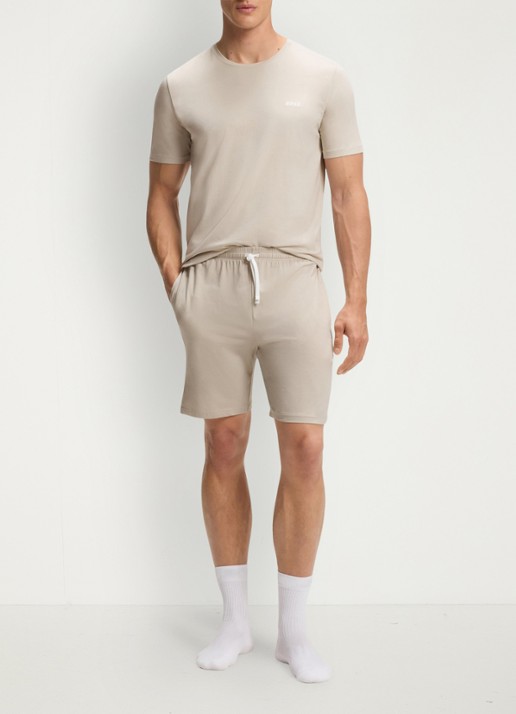 BOSS Pyjamatop met logo - voorkant 4 donkerbeige