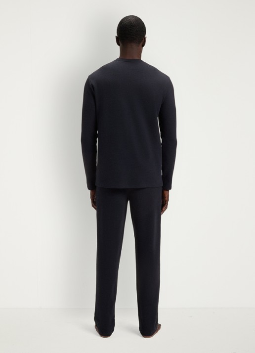 BOSS Pyjamatop met structuur en logo - achterkant 5 donkerblauw