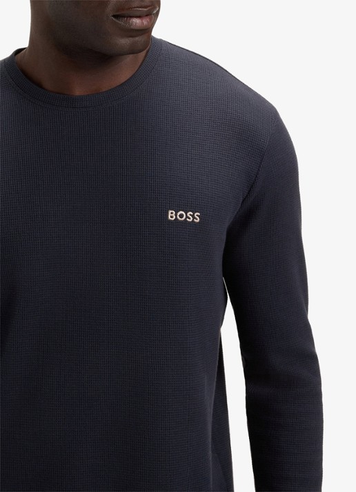 BOSS Pyjamatop met structuur en logo - detail 4 donkerblauw