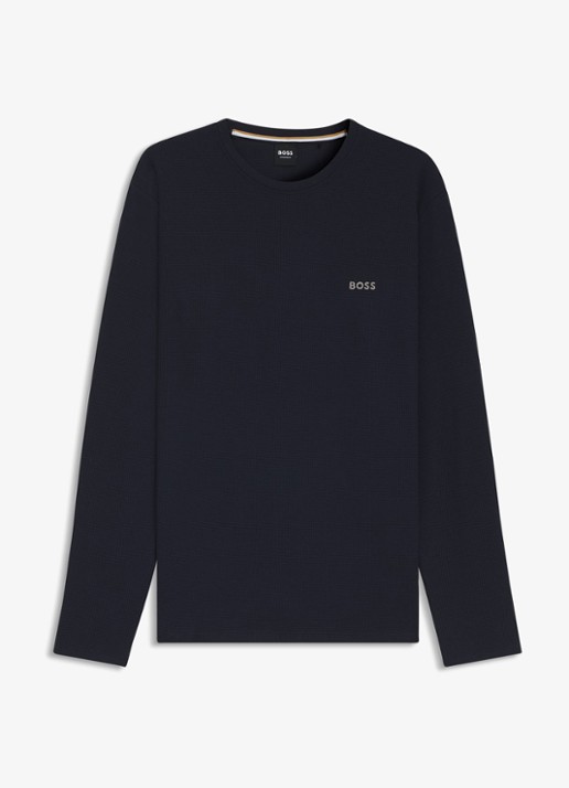 BOSS Pyjamatop met structuur en logo - voorkant donkerblauw