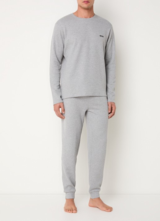 BOSS Pyjamatop met structuur en logo - voorkant 4 grijsmele