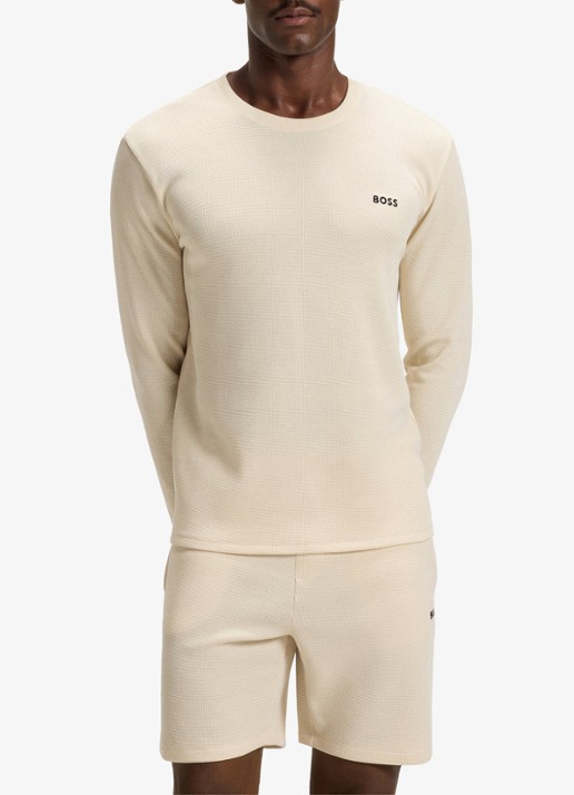 BOSS Pyjamatop met structuur en logo - detail 3 beige
