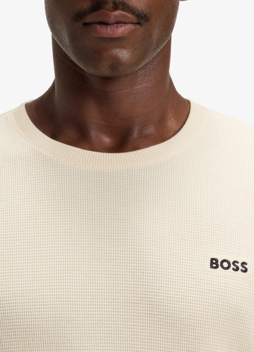 BOSS Pyjamatop met structuur en logo - detail 4 beige