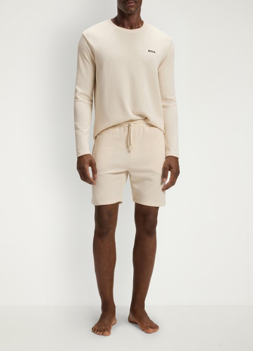 BOSS Pyjamatop met structuur en logo - voorkant 2 beige