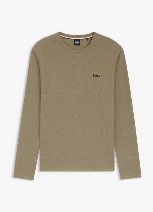 BOSS Pyjamatop met structuur en logo - voorkant bruin