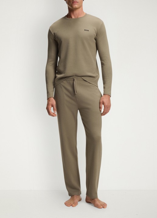 BOSS Pyjamatop met structuur en logo - voorkant 2 bruin