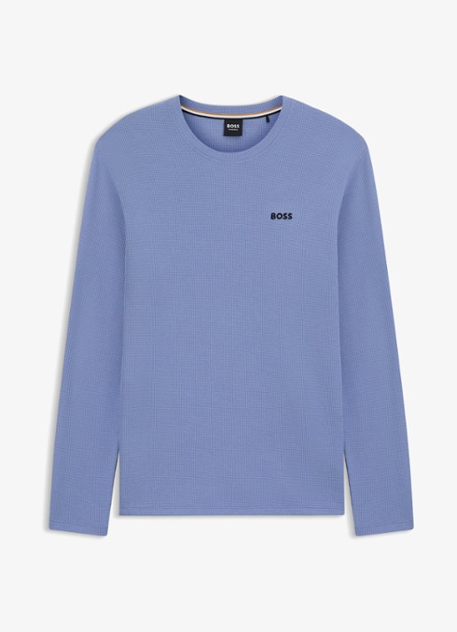BOSS Pyjamatop met structuur en logo - voorkant lichtblauw