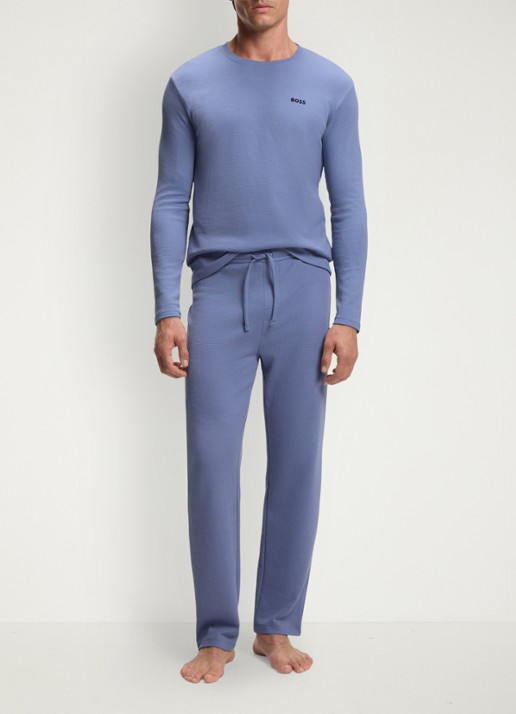 BOSS Pyjamatop met structuur en logo - voorkant 2 lichtblauw