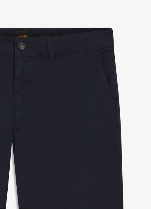 BOSS Regular-fit broek van elastisch katoenen satijn - detail 7 donkerblauw