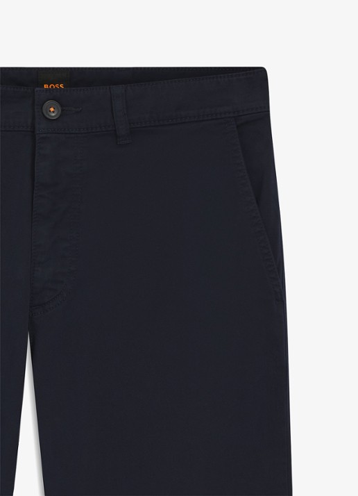 BOSS Regular-fit broek van elastisch katoenen satijn - detail 2 donkerblauw