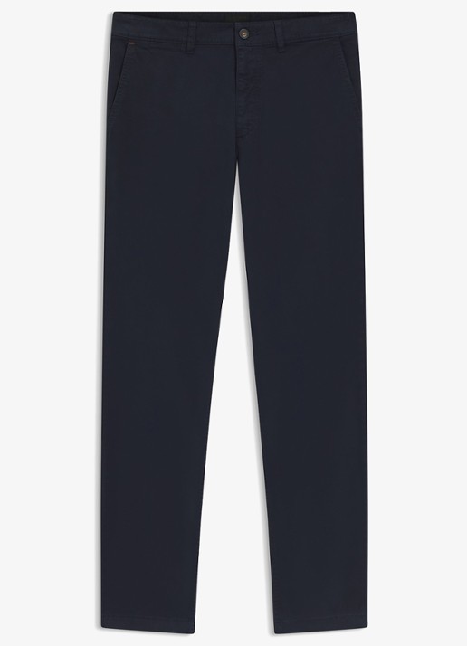BOSS Regular-fit broek van elastisch katoenen satijn - voorkant donkerblauw