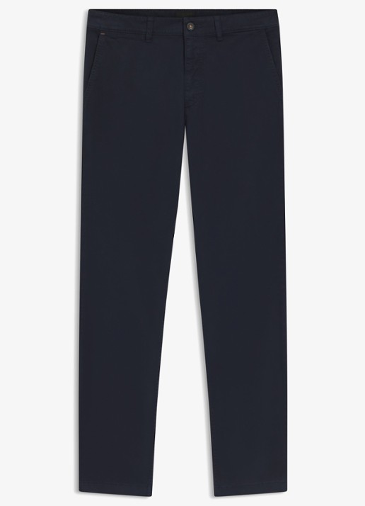 BOSS Regular-fit broek van elastisch katoenen satijn - voorkant donkerblauw