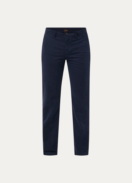 BOSS Regular-fit broek van elastisch katoenen satijn - voorkant middenblauw
