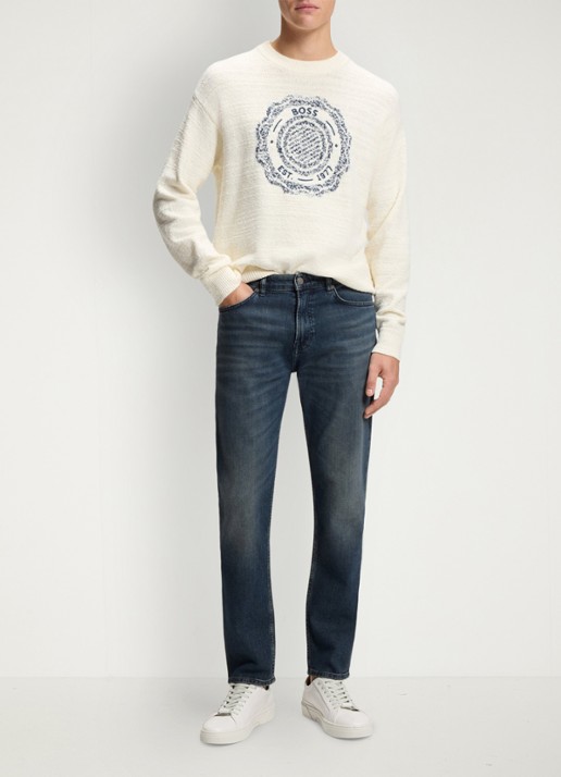 BOSS Regular fit jeans met steekzakken - voorkant 6 donkerblauw