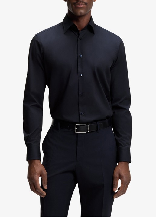 BOSS Regular fit overhemd in katoenblend - detail 2 donkerblauw