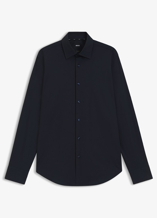 BOSS Regular fit overhemd in katoenblend - voorkant 5 donkerblauw