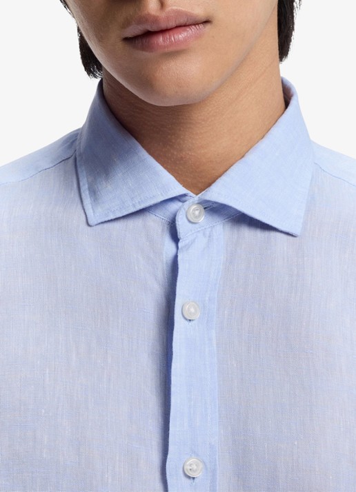 BOSS Regular fit overhemd in linnen met kent kraag - detail 5 lichtblauw