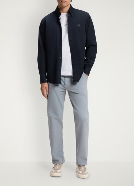 BOSS Regular fit overhemd met logo - voorkant 2 donkerblauw