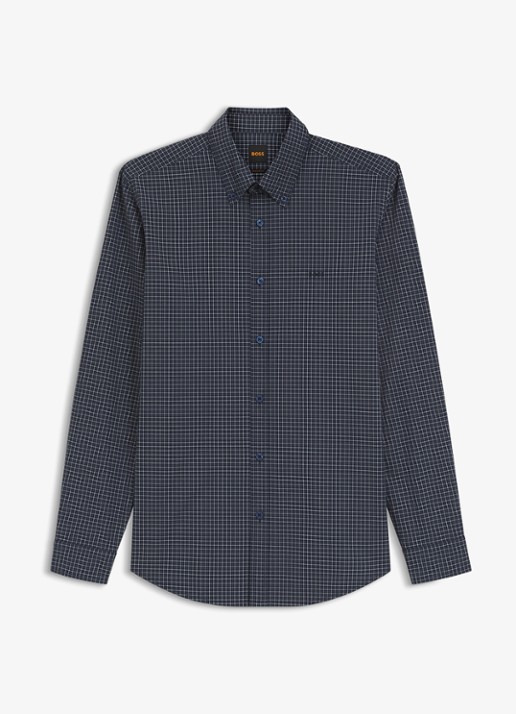 BOSS Regular fit overhemd met ruitdessin - voorkant donkerblauw