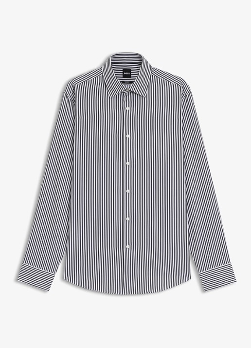 BOSS Regular fit overhemd met streepprint - voorkant donkerblauw