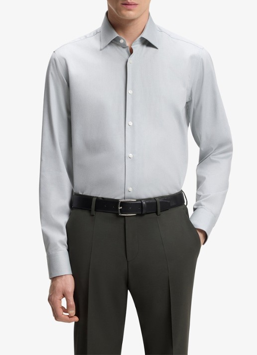 BOSS Regular-fit overhemd met stretch - detail open green-373