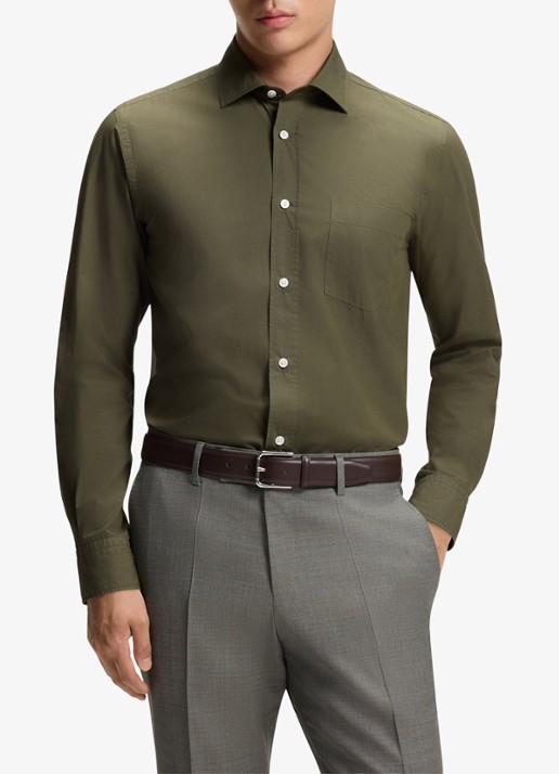 BOSS Regular fit overhemd van katoen - detail 2 legergroen